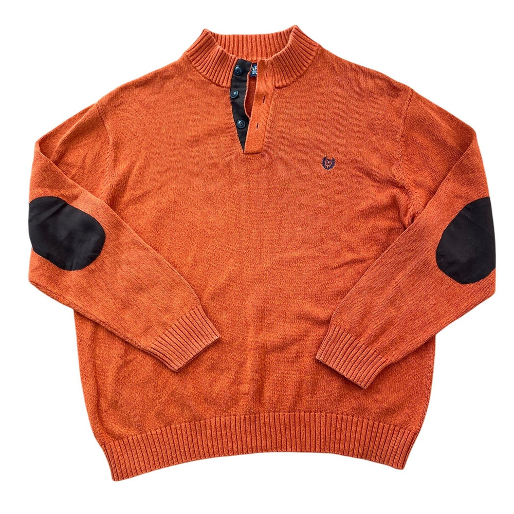 Chaps Burnt Orange Pullover Knit High Neck‎ Sweater 3XT Elbow Patch Long Sleeve